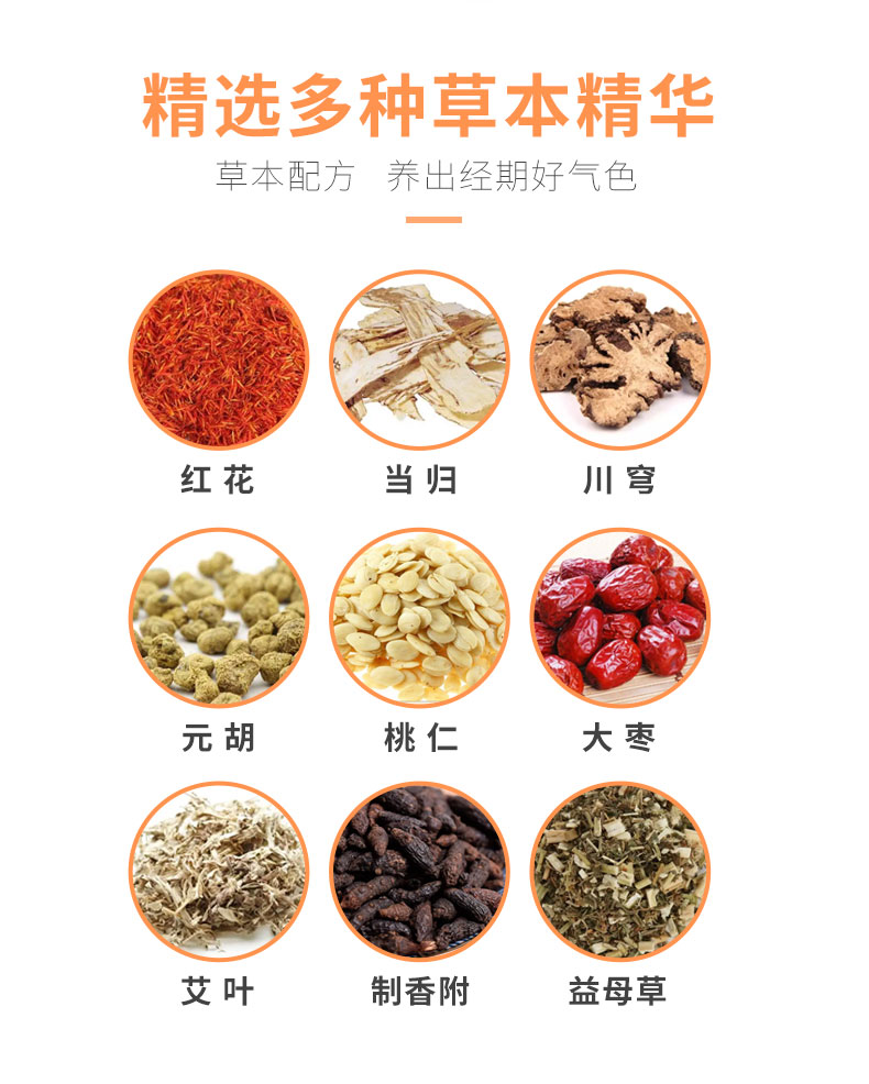 紅花、當歸、益母草等數十味草本萃取
